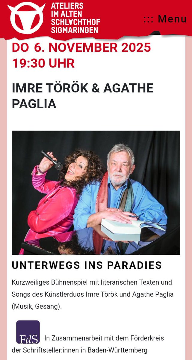 Und wieder on tour mit unserem Bühnenspiel "Unterwegs ins Paradies" ☺️
#Sigmaringen #Theater #Musik #Literatur #Paradies #Török #Paglia #Bühnenshow #EVENT