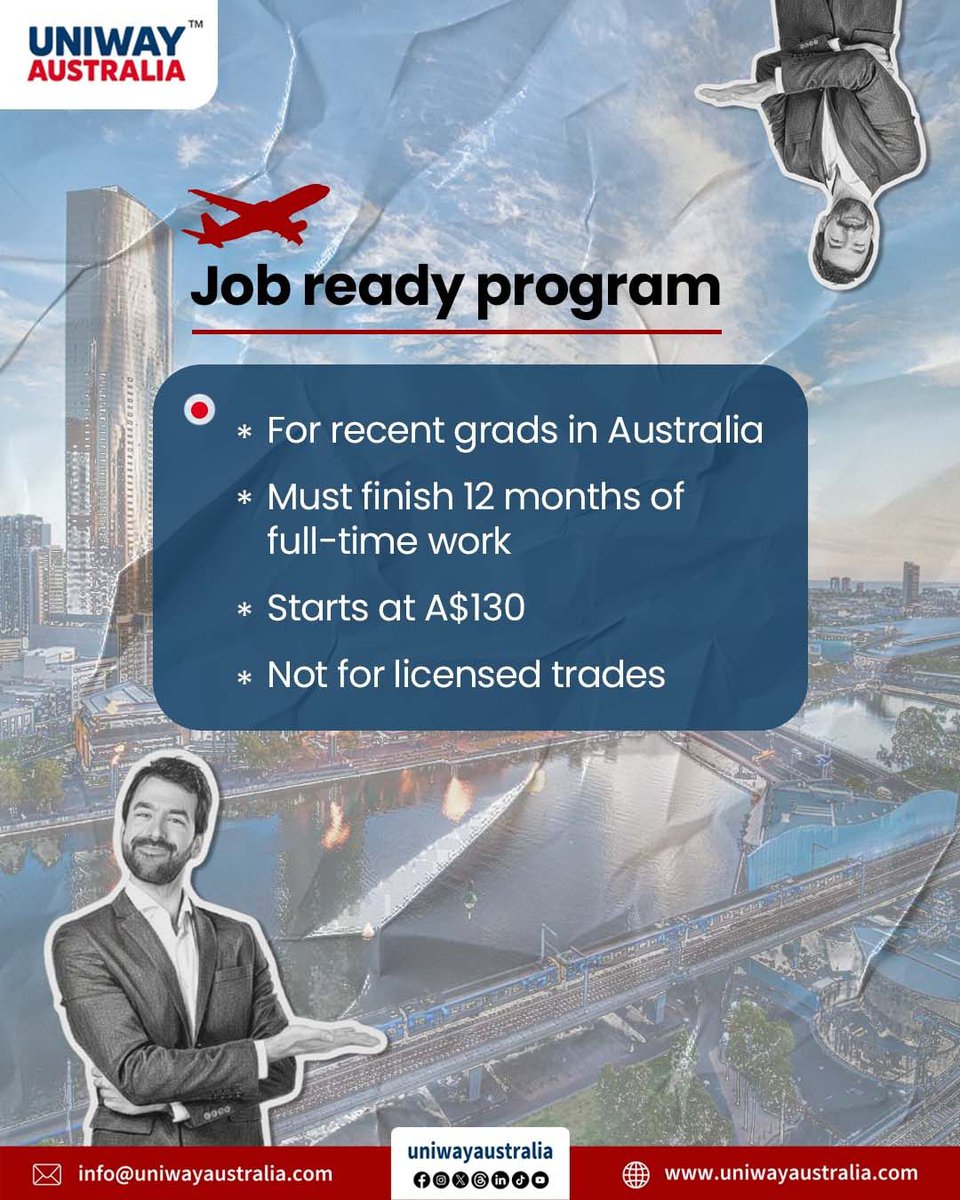 Uniwayaustralia's tweet image. Ready to turn your Australian degree into a permanent career?

Website: uniwayaustralia.com
Email: info@uniwayaustralia.com
WhatsApp: wa.me/message/ESNXEN…
Contact Form: forms.office.com/r/GMRL06bQKf

#JobReadyProgram #AustralianGraduates #SkilledVisa #PermanentResidency