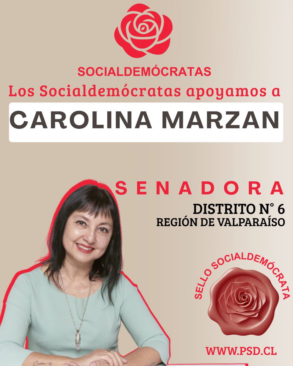 Los Socialdemocratas apoyamos la candidatura de Carolina Marzan al senado por la quinta región. Mujer valiente, profesiona y una gran mujer. <a href="/carolamarzan/">Carolina Marzán P.</a>
#Valparaíso #viñadelmar #Quillota #quilpue #Sanantonio #Socialdemócratas