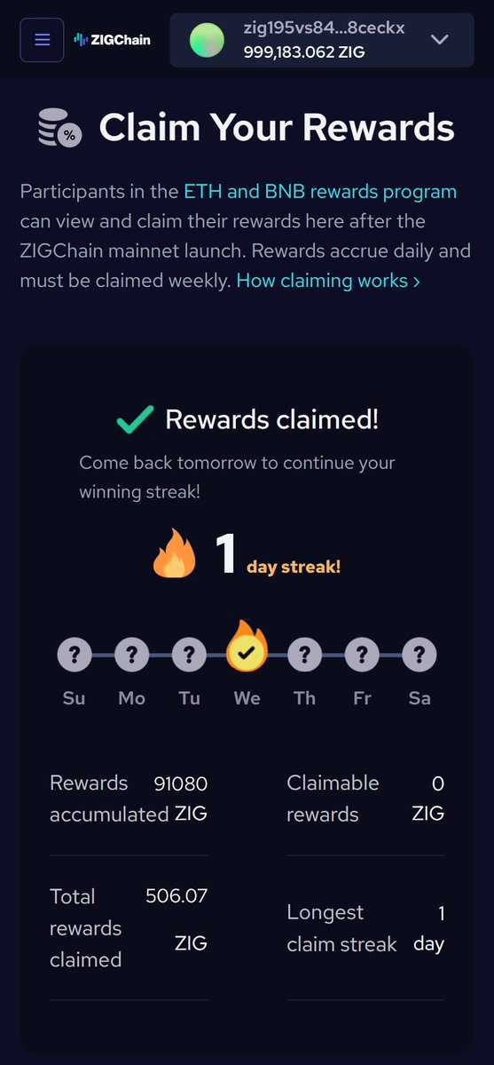 🔥 $ZIG fam, the wait is finally over. You can now claim your Pre-Mainnet Staking rewards! 

For those who stayed, staked, and believed, your patience is finally paying off.

Claim your rewards, compound $ZIG at ~12% APR on <a href="/Valdora_finance/">Valdora</a> and put your stZIG to work in <a href="/oroswap/">Oroswap</a>