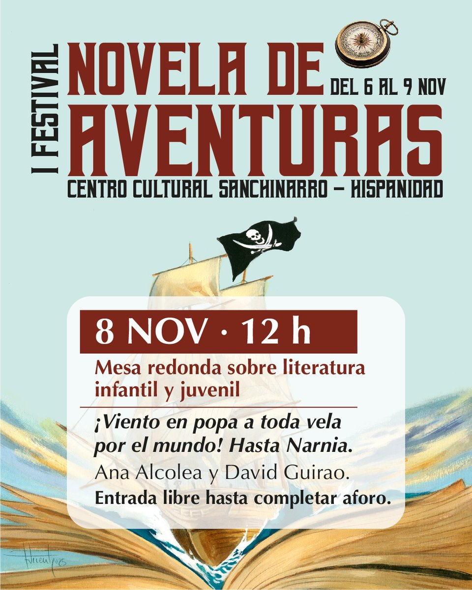 Esta semana se celebra el I Festival de Novelas de Aventuras y este sábado Ana Alcolea (<a href="/carlotacasanova/">Ana M. Alcolea</a>) y <a href="/davidguirao/">David Guirao</a>  participan en la mesa redonda 'Viento en popa a toda vela por el mundo! Hasta Narnia'