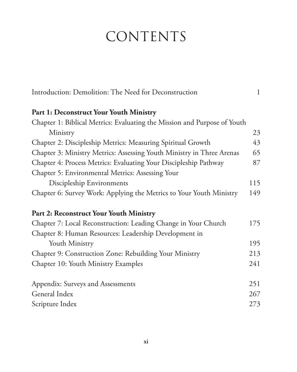 davidodom's tweet photo. The Table of Contents of my new book, Youth Ministry Deconstructed. Available now for preorder. Releasing January 15. https://t.co/c8o4tO4hXQ