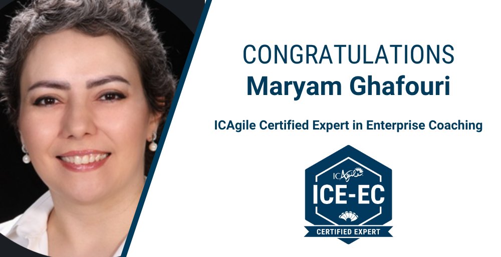 ICAgile's tweet image. Join us in celebrating Maryam Ghafouri, who earned the prestigious, competency-based ICAgile Certified Expert in Enterprise Coaching (ICE-EC) designation!

Learn more about competency-based certification for the discipline of Enterprise Coaching: hubs.la/Q03R78fP0