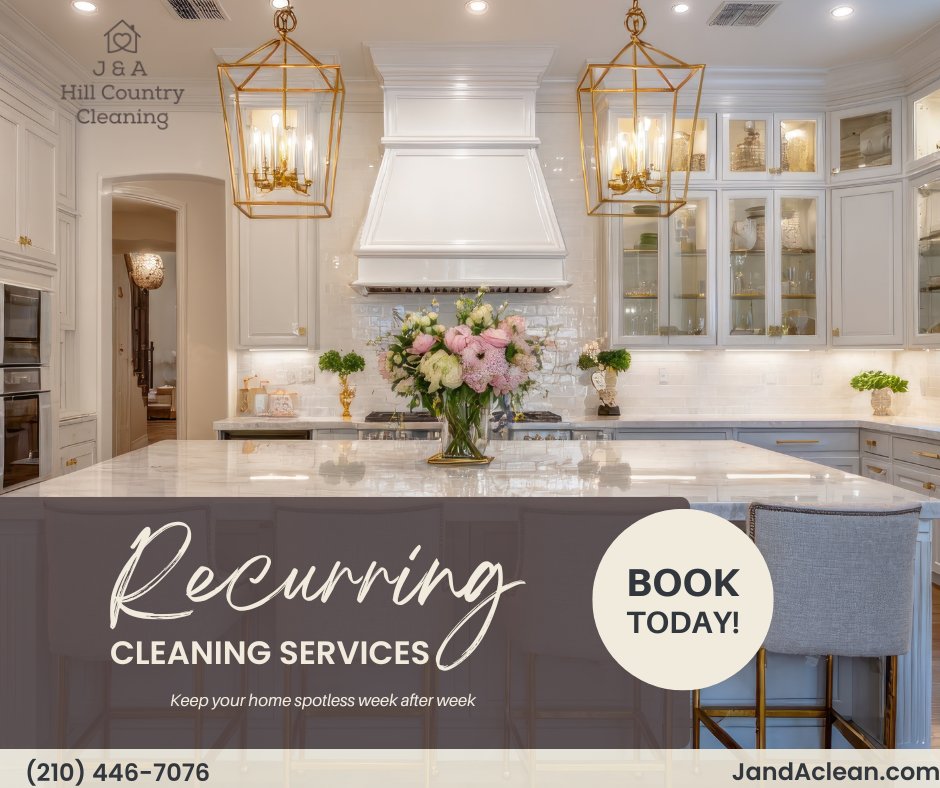 JandAclean's tweet image. Enjoy a consistently clean, comfortable space with recurring cleaning services from J&amp;amp;A Hill Country Cleaning. 🧽

📞 Call (210) 446-7076 or visit JandAclean.com to book your clean today!

#SanAntonioCleaning #SpringBranchTX #BulverdeTX #CanyonLakeTX