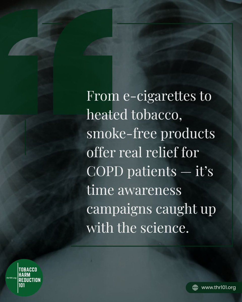 🫁 COPD is caused by smoke — not nicotine.
Yet public-health orgs still reject tools that remove smoke.
That’s not awareness. That’s denial.
thr101.org/post/smoke-fre…
#COPDAwarenessMonth #THR101 #HarmReduction