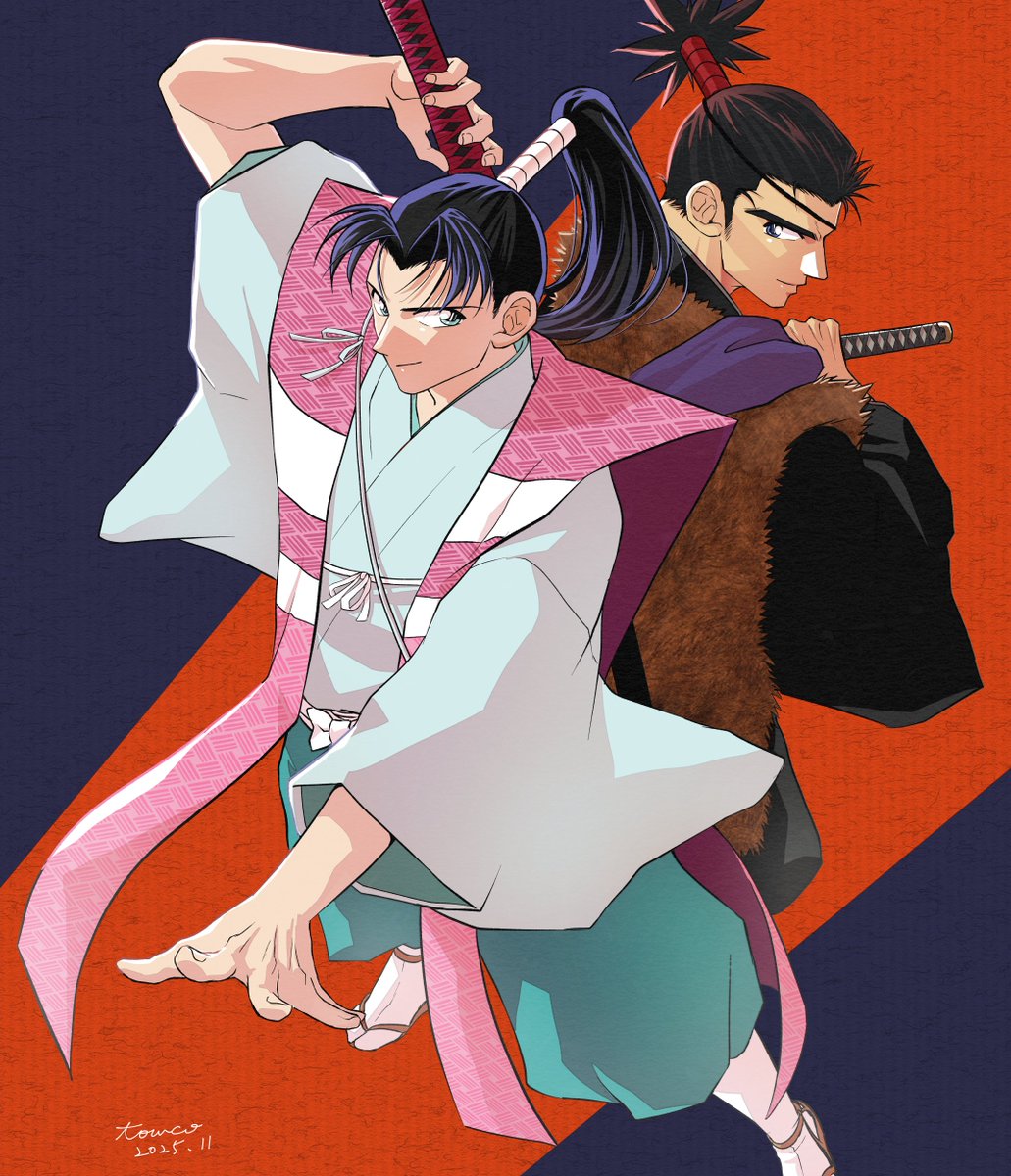 0rng10c's tweet image. (背中合わせ共闘が見たいという強い願いを込めた)小次郎と十兵衛