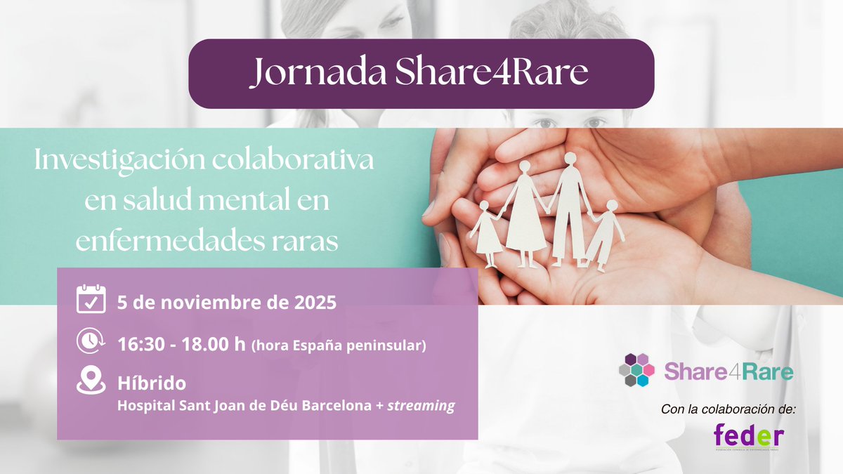 Share4Rare_es's tweet image. ¡Es hoy! 😁
¿Te interesa la #JornadaShare4Rare pero no puedes asistir presencialmente?

🎉 ¡Buenas noticias! Hemos abierto la posibilidad de seguir la jornada por streaming.

🕟 Recuerda que empieza a las 16.30 h
Este es el enlace para el streaming 👉 tinyurl.com/2ehxwamd
