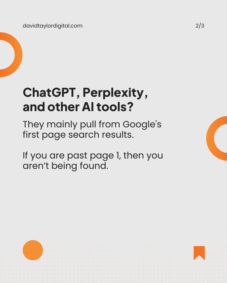 DavidTDesign's tweet image. Search changed. Top 10 or bust.

AI tools like ChatGPT and Perplexity are pulling from Google&apos;s first page. If you&apos;re not there, your prospects aren&apos;t finding you. Where does your site rank?

Let&apos;s find out 👉 meetings.hubspot.com/stella-tambone… #ManufacturingMarketing #SEO #DigitalMarketing