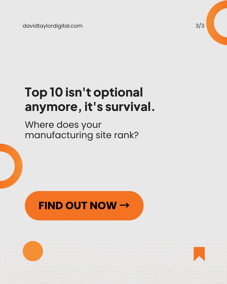 DavidTDesign's tweet image. Search changed. Top 10 or bust.

AI tools like ChatGPT and Perplexity are pulling from Google&apos;s first page. If you&apos;re not there, your prospects aren&apos;t finding you. Where does your site rank?

Let&apos;s find out 👉 meetings.hubspot.com/stella-tambone… #ManufacturingMarketing #SEO #DigitalMarketing