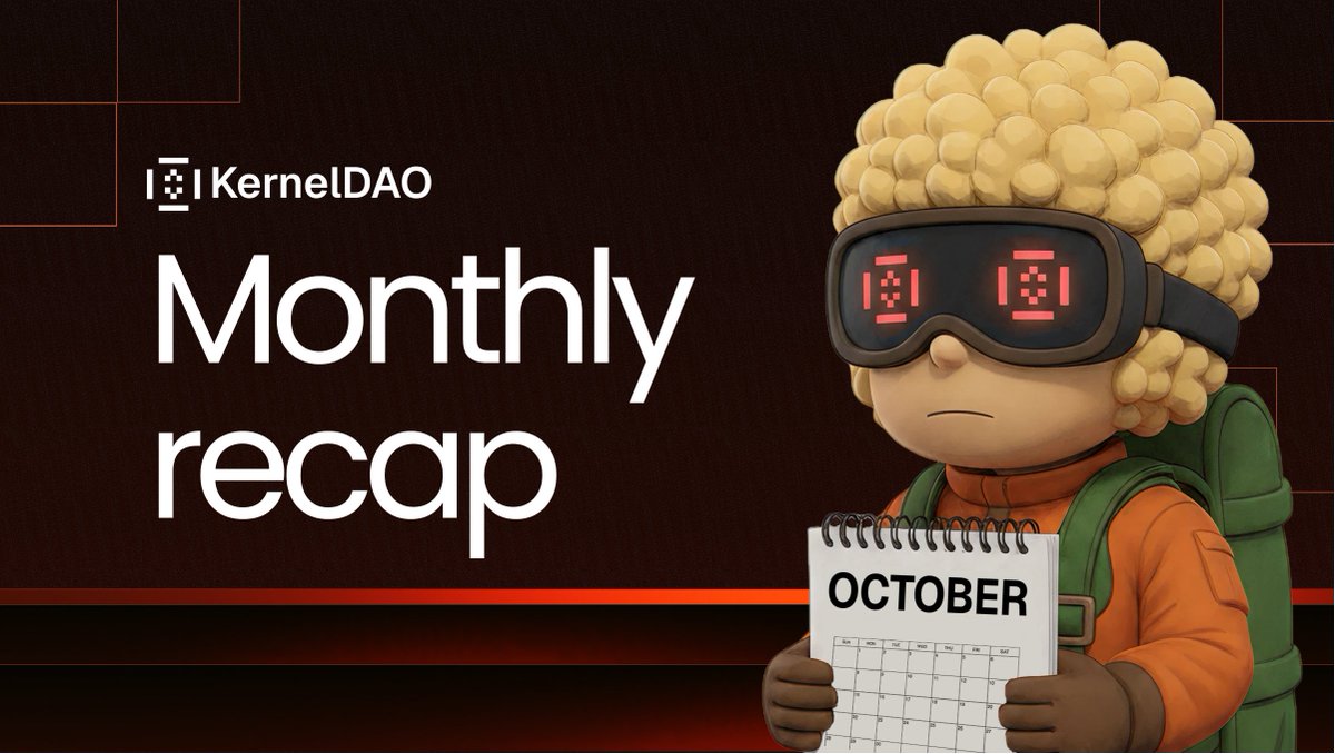 kernel_dao's tweet image. KernelDAO October 2025 recap 🍿

✧ Ecosystem growth

⍛ $KERNEL everywhere: @Official_Upbit KERNEL &amp;lt;&amp;gt; KRW pair listing, Binance trading tournament live with 400 BNB voucher pool.

⍛ $KERNEL Season 3 airdrop live: Eligibility for 500+ Kernel Points wallets.

⍛ Kernel Kollective…