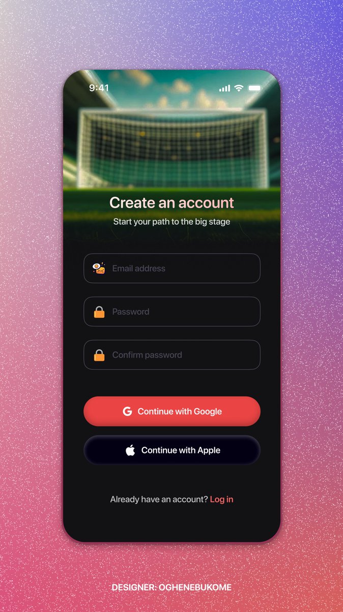 A simple "Create an account" mobile design screen.
