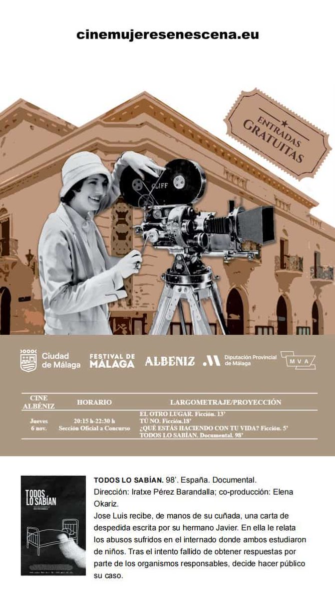 Atención #MÁLAGA 📢
Jueves 6 de noviembre, en Cine Albéniz de Málaga <a href="/CineAlbeniz/">Cine Albéniz</a> se proyecta el documental "Todos lo sabían" de <a href="/iperezcine/">Iratxe Pérez Barandalla</a> 📽️🎞️🔥

cinemujeresenescena.eu

#abusosexualinfantil
#pederastia
#iglesiacatolica ✝️⚖️