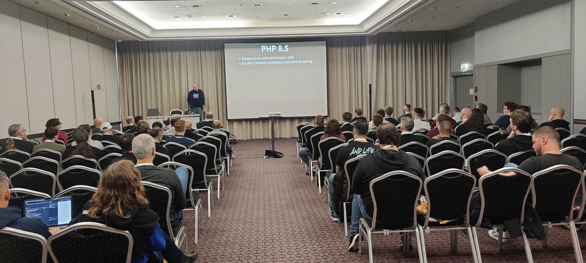 phpconference's tweet image. 🚀 Live from #IPCMunich! Volker Dusch, PHP 8.5 Release Manager, is breaking down what’s new in PHP 8.5 — performance boosts, exciting features, and how to tackle upcoming deprecations. 💻✨
Stay tuned for insights you can use to get the most out of PHP’s November 2025 release!