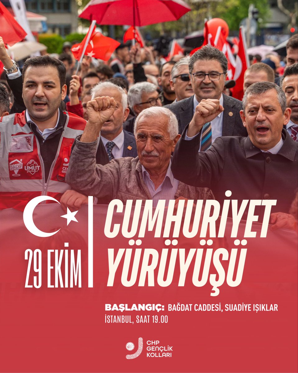 Cumhuriyetimizin 102. yılını coşkuyla kutluyoruz!

Genel Başkanımız Sayın Özgür Özel ve
Gençlik Kolları Genel Başkanımız Cem Aydın’ın katılımıyla Cumhuriyet Yürüyüşünde buluşuyoruz.

📍 Bağdat Caddesi – Suadiye Işıklar
🕖 19.00

Cumhuriyetimizin ışığında, hep birlikte omuz omuza!
