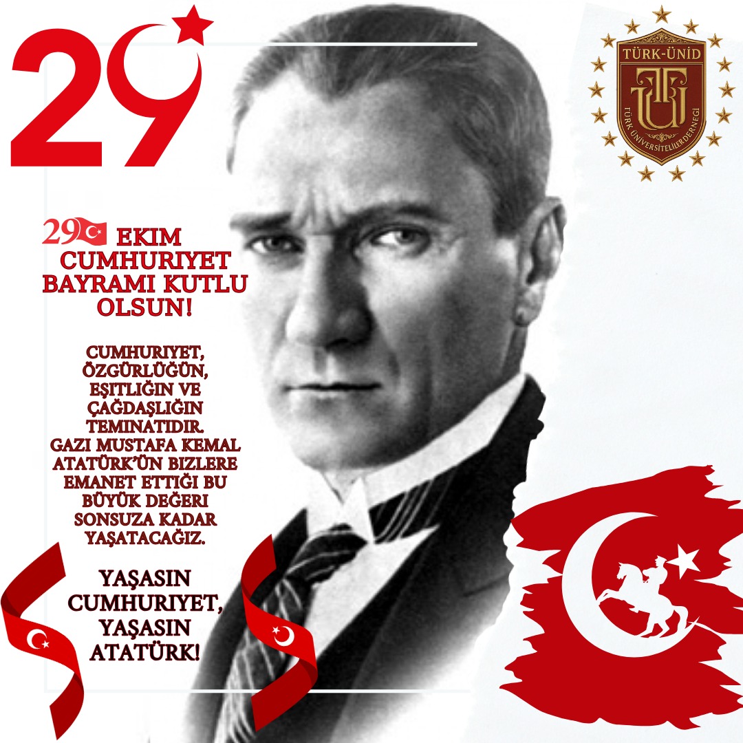 turkunid's tweet photo. 🇹🇷 29 Ekim Cumhuriyet Bayramımız kutlu olsun!
Atatürk’ün “En büyük eserim” dediği Cumhuriyet, özgürlüğümüzün, eşitliğimizin ve geleceğimizin teminatıdır.
Yaşasın Cumhuriyet! 🇹🇷✨

#29Ekim #CumhuriyetBayramı #Atatürk #YaşasınCumhuriyet #TürkÜniD https://t.co/N6DUj1Da54