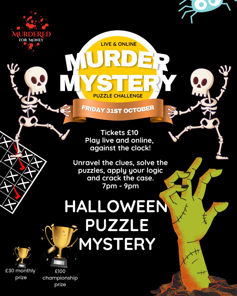 💀 This Friday's Halloween Puzzle Mystery - Last chance to book! - mailchi.mp/murderedformon…