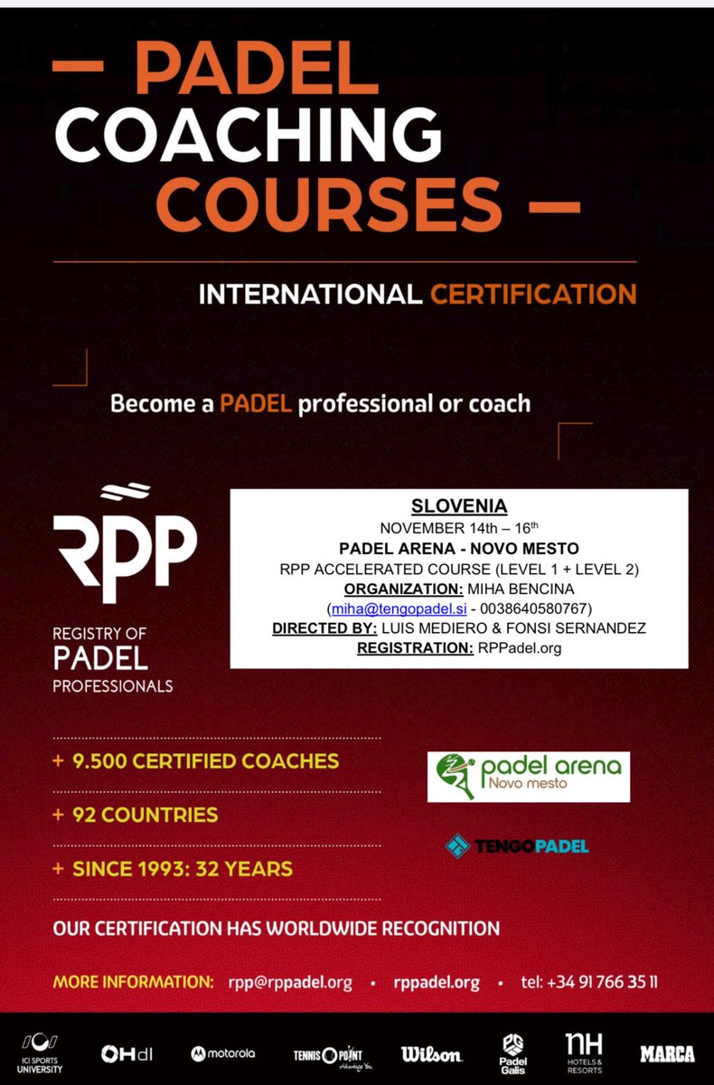 ‼️PADEL Professional Coaching Courses‼️

✅ November

🎯 International Certification 

🔜  Chicago/USA
🔜  Madrid/Spain
🔜  Slovenia/Padel Arena Novo Mesto

<a href="/WilsonPadelES/">Wilson Padel</a> <a href="/PadelGalis/">Padel Galis</a> 

🟢  RPPadel.org

mailchi.mp/rppadel.org/pa…