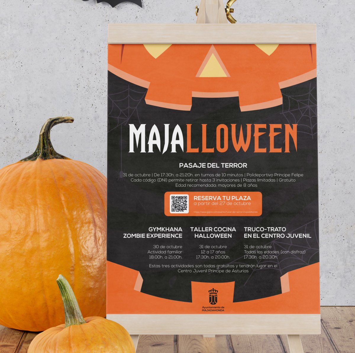 MajadahondaAyto's tweet image. 🎃🦇No olvides que tienes una cita terrorífica en #Majalloween🦇🎃

🕸️Jueves 30 octubre:
     🧟‍♀️Gymkhana Zombie Experience
      ⏳18-21h 📍 Gran Vía 

🕸️Viernes 31 octubre:
    🧛‍♂️Pasaje del terror 
     ⏳17:30-21:20h 📍 Polideportivo &quot;Príncipe Felipe&quot;

majadahonda.org/noticias/-/ass…