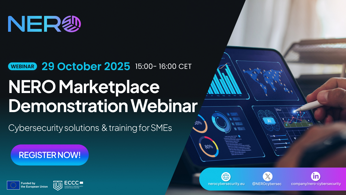 NEROcybersec's tweet photo. 📣 Join us today at the NERO Marketplace Demonstration Webinar!
🕒 Time: 15:00 CET
🔗 https://t.co/rkPAVKNnOv

🛡️Discover how #SMEs can strengthen their #resilience with cutting-edge, EU-funded #cyber #security solutions!

🔏 Experience a guided walkthrough of the #NEROMarketplace and explore two innovative #cybersecurity tools plus one tailored training program designed to address real SME needs.

👉 Don’t miss this opportunity to see #innovation in action!