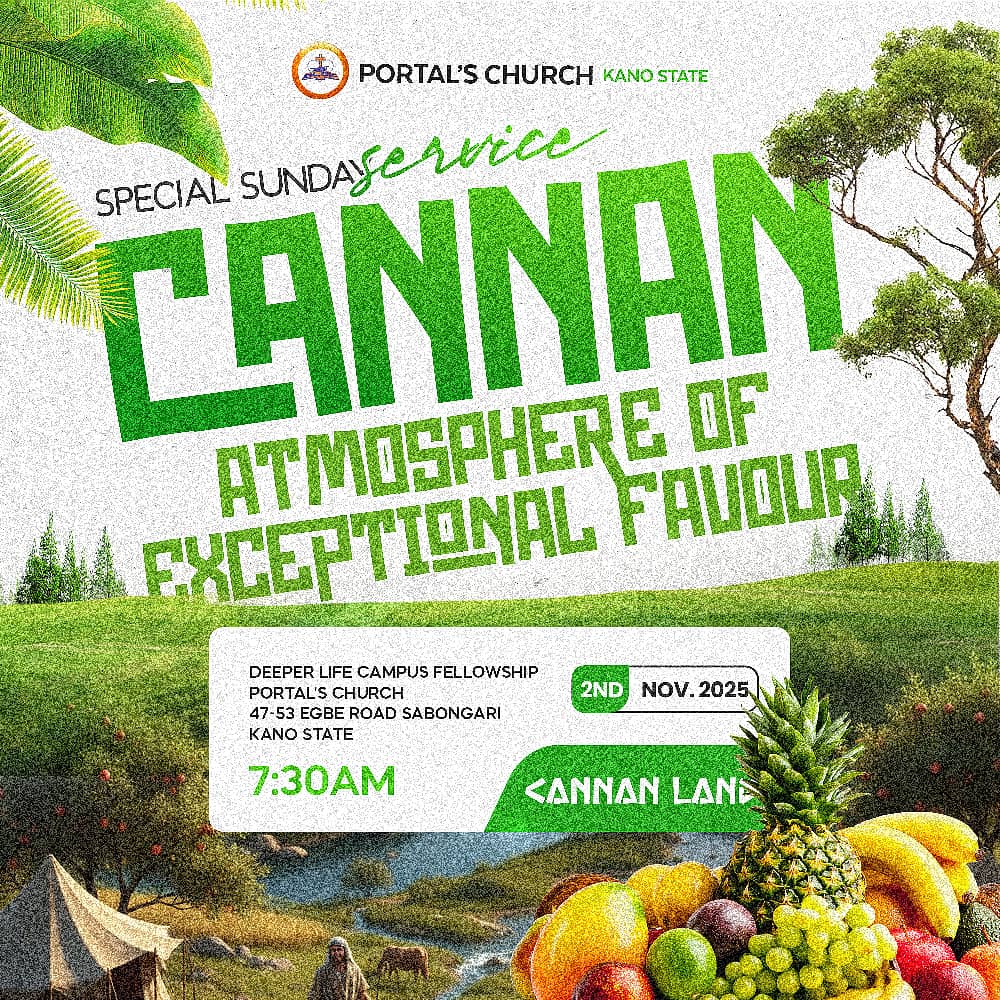 There are atmospheres where favour becomes inevitable.
Atmospheres where grace becomes the currency to every request!
It's the atmosphere of CANNAN. 
CANNAN of surplus and plenty.
This Sunday plunges us into an unforgettable encounter!

Don't be told, be there!

#portalschurch