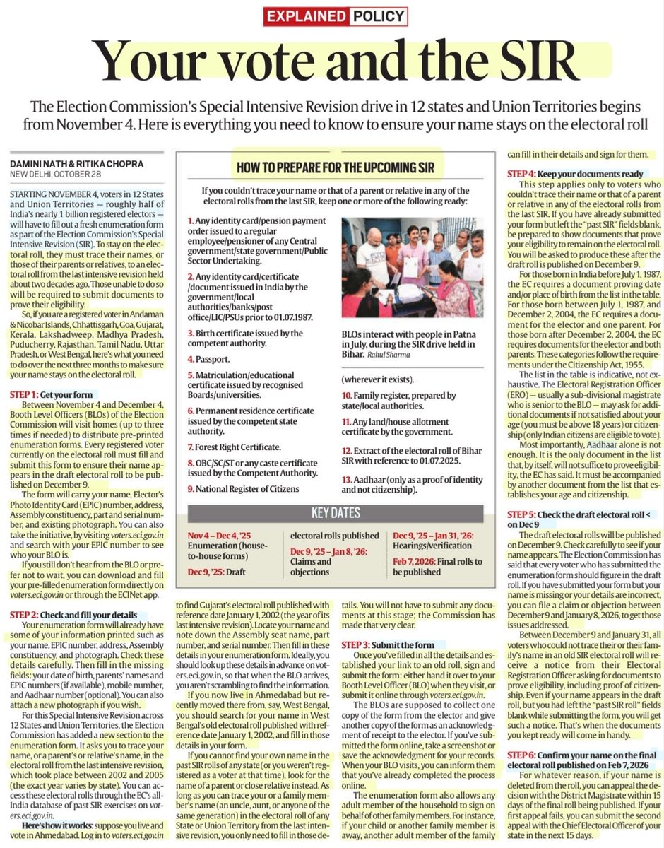 imRavikantYadav's tweet photo. Your Vote & the SIR
:An informative article by Ms @DaminiNath & Ms @RitikaChopra__
#SIR
#SIR2 #SpecialIntensiveRevision #VoterList #VoterMapping #votereform #ElectoralRoll #Voter #election
#BiharSIR
#electioncommissionofindia
#Adhaar
#SupremeCourt
#elections
#UPSC https://t.co/yXx1OawjNb