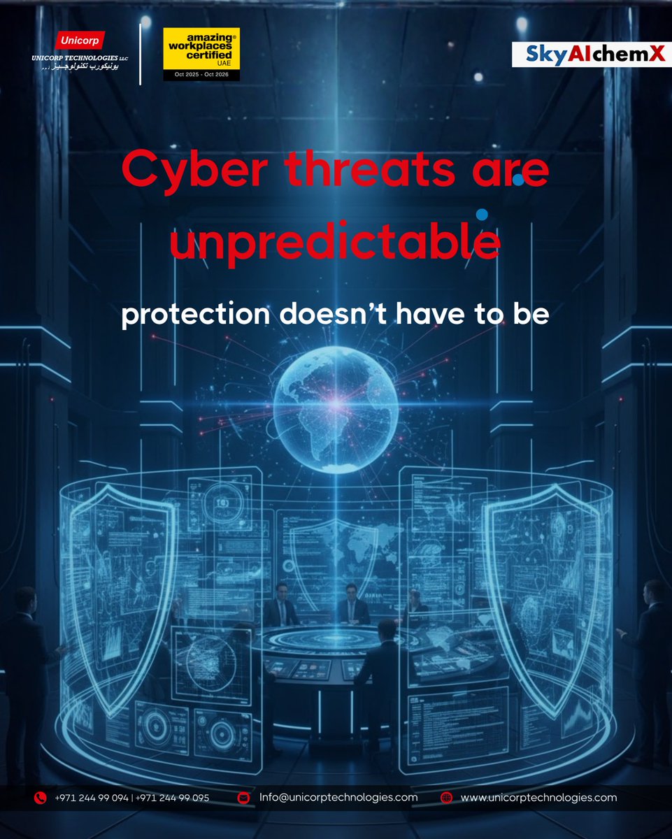 UnicorpTechUAE's tweet image. Stay secure, always.
Unicorp’s Cybersecurity Services deliver:

✅ 24/7 threat monitoring
✅ Rapid response &amp;amp; risk mitigation
✅ Business continuity

👉 Learn more: unicorptechnologies.com/contact/
#CybersecurityServices #ProactiveSecurity #BusinessContinuity #UnicorpTech