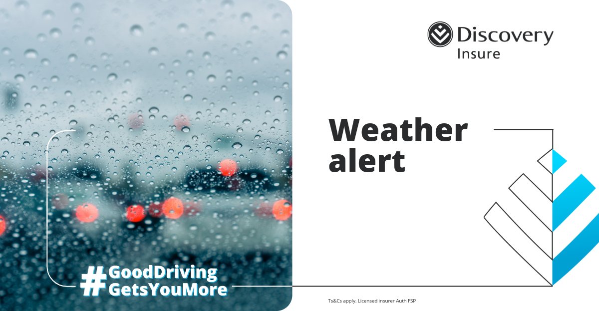 Discovery_SA's tweet photo. 🌧️ Weather Alert! Scattered showers &amp; thundershowers are expected across most of the country this week. 

Here's a tip: Make sure you have clear visibility and check that your wiper blades aren’t worn. https://t.co/do5PR4xKN9
