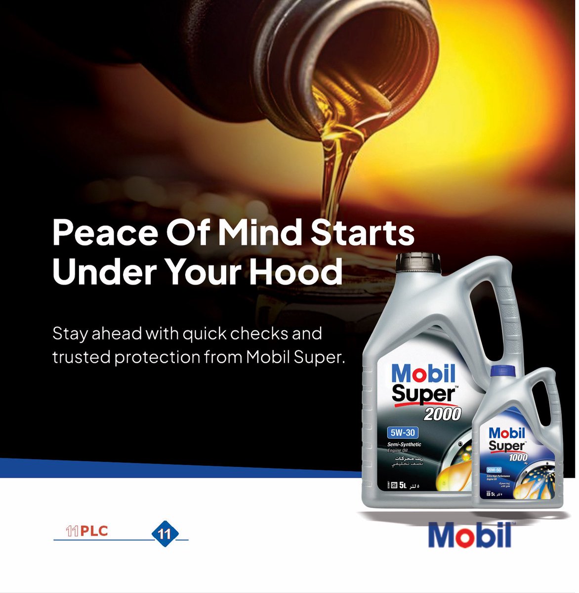 11PLC's tweet image. You check your messages daily, when’s the last time you checked your engine? 

Stay ahead with quick checks and trusted protection from Mobil Super.

#MobilSuper #EngineCheck #PeaceOfMind #SmartDrivers #StayAhead