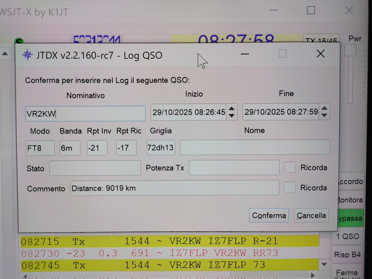 IZ7FLP's tweet photo. VR2KW New DXCC#189 #50Mhz https://t.co/B2LIouE5ZA