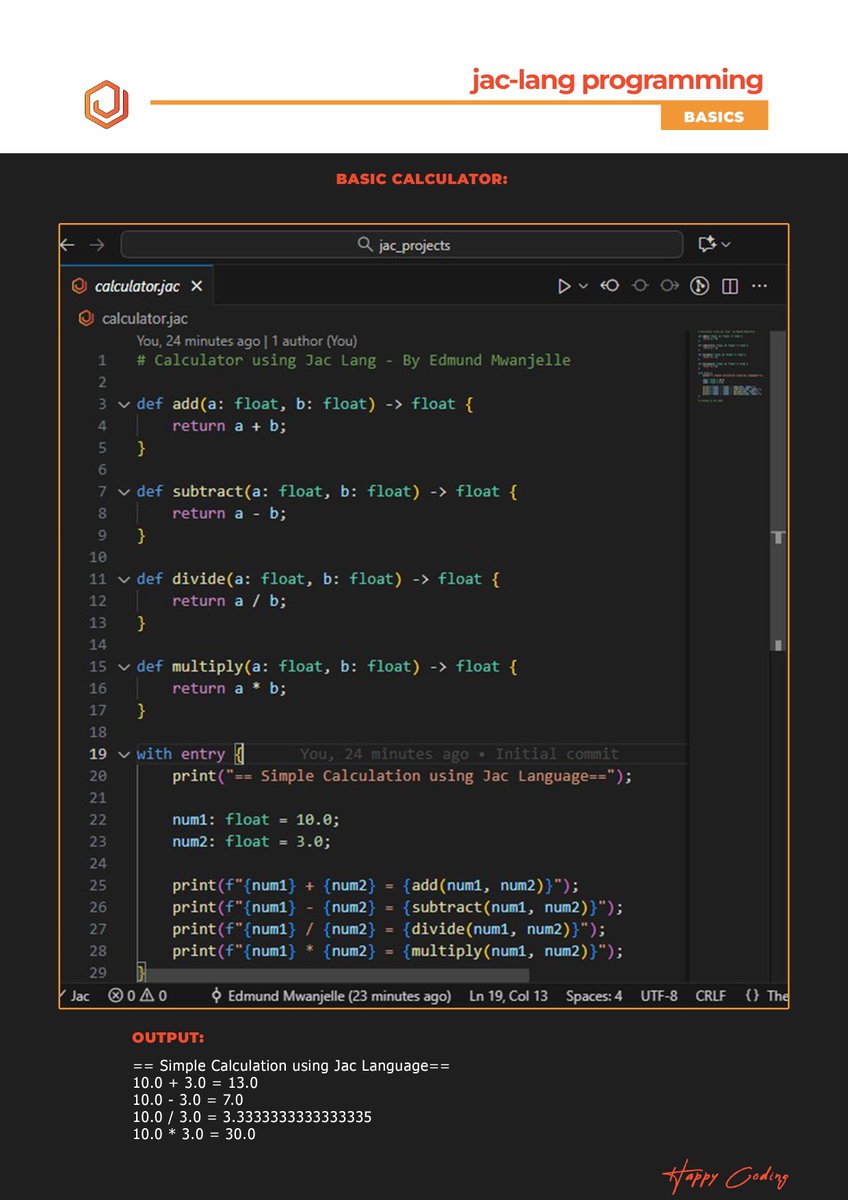 EdmundMwanjelle's tweet photo. Programming with Jac Lang:
Basic Calculations.
https://t.co/9KkntIJcYZ
#JacLang #Jaseci #Coding #100DaysOfCoding https://t.co/G0hNV4OBrP