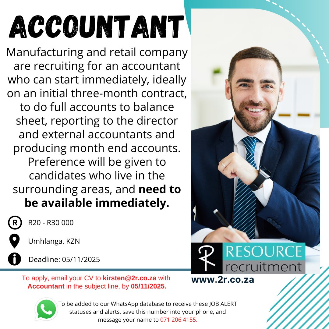 ResourceRecruit's tweet photo. ✨ Your next opportunity could be one application away!
We’re on the lookout for talented professionals to join dynamic teams across KZN.
.
Apply today ➡️ https://t.co/kVxniLBHZn, or send your CV to the email on the advert! ⭐️
.
 #jobsearch #recruitment #resourcerecruitment https://t.co/npQNzvzK32