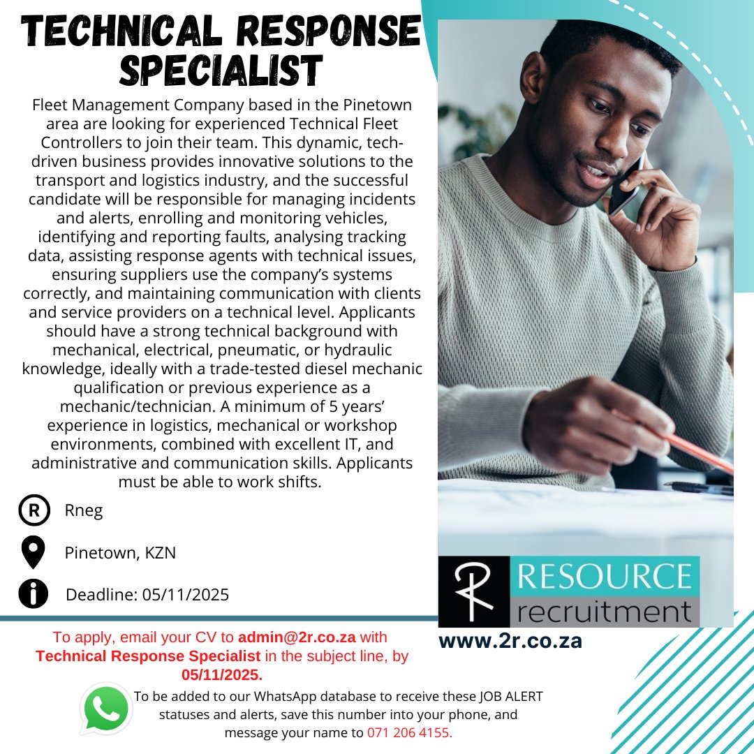ResourceRecruit's tweet photo. ✨ Your next opportunity could be one application away!
We’re on the lookout for talented professionals to join dynamic teams across KZN.
.
Apply today ➡️ https://t.co/kVxniLBHZn, or send your CV to the email on the advert! ⭐️
.
 #jobsearch #recruitment #resourcerecruitment https://t.co/npQNzvzK32