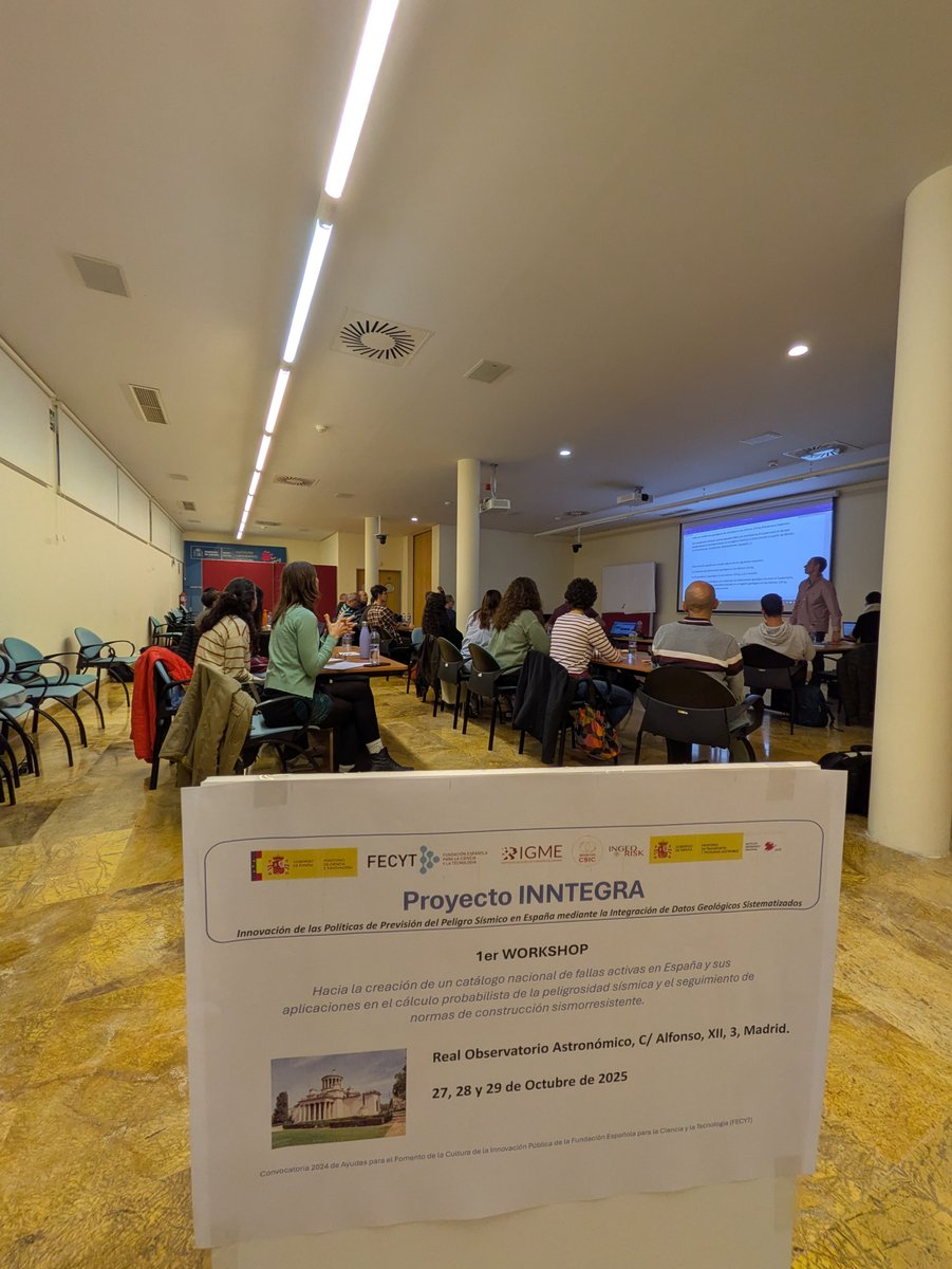📣¡Arranca el primer workshop del proyecto #INNTEGRA!

📍 Real Observatorio de Madrid
🗓️ 27–29 octubre

El <a href="/IGME1849/">Instituto Geológico y Minero de España</a> y el IGN reúnen a expertos para avanzar en el Catálogo Nacional de Fallas Activas (CNFA), clave para la normativa sismorresistente.

#IGNSpain #CNIG #IGME
