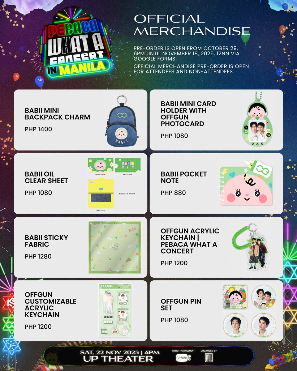 PERAYA, BABII and POLCA, get your hands on these cute merchandise to make your PEBACA WHAT A CONCERT IN MANILA experience extra special! ❤️💚💙

You may place your orders via forms.gle/7A8b9G2si5HbTV… until NOVEMBER 18, 2025 12NN (PHT).

🛒 Mode of Payments: Bank Transfer, Wise and