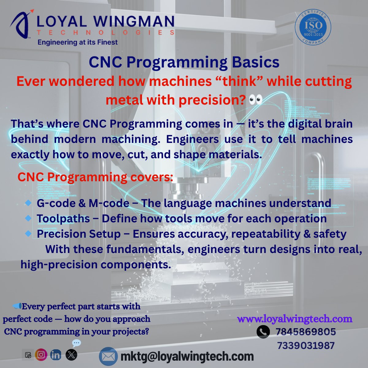 loyalwingtech's tweet image. How do CNC machines cut with such precision?

It all starts with code!
G-code, M-code, toolpaths, and careful setup help engineers make high-precision parts.
What’s your top CNC programming tip?

#CNC #Gcode #Machining #Manufacturing #Engineering #LoyalWingmanTech