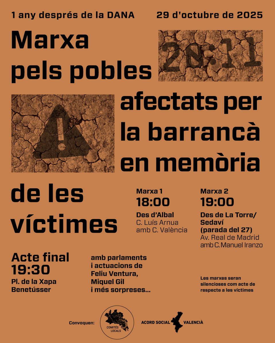 Avui hi serem a Bebetússer, amb les victimes, amb els notres instruments. Interpretant la Processó de la Memòria i per a dir-li a #MazónDimissió que és:
Vomitiu
Nauseabund
Indigne
Fastigós
Repulsiu
Poll de l'engonal
Deshonrat
Menypreable
Infame
Canalla
Pervers
Malparit
Malèfic,..