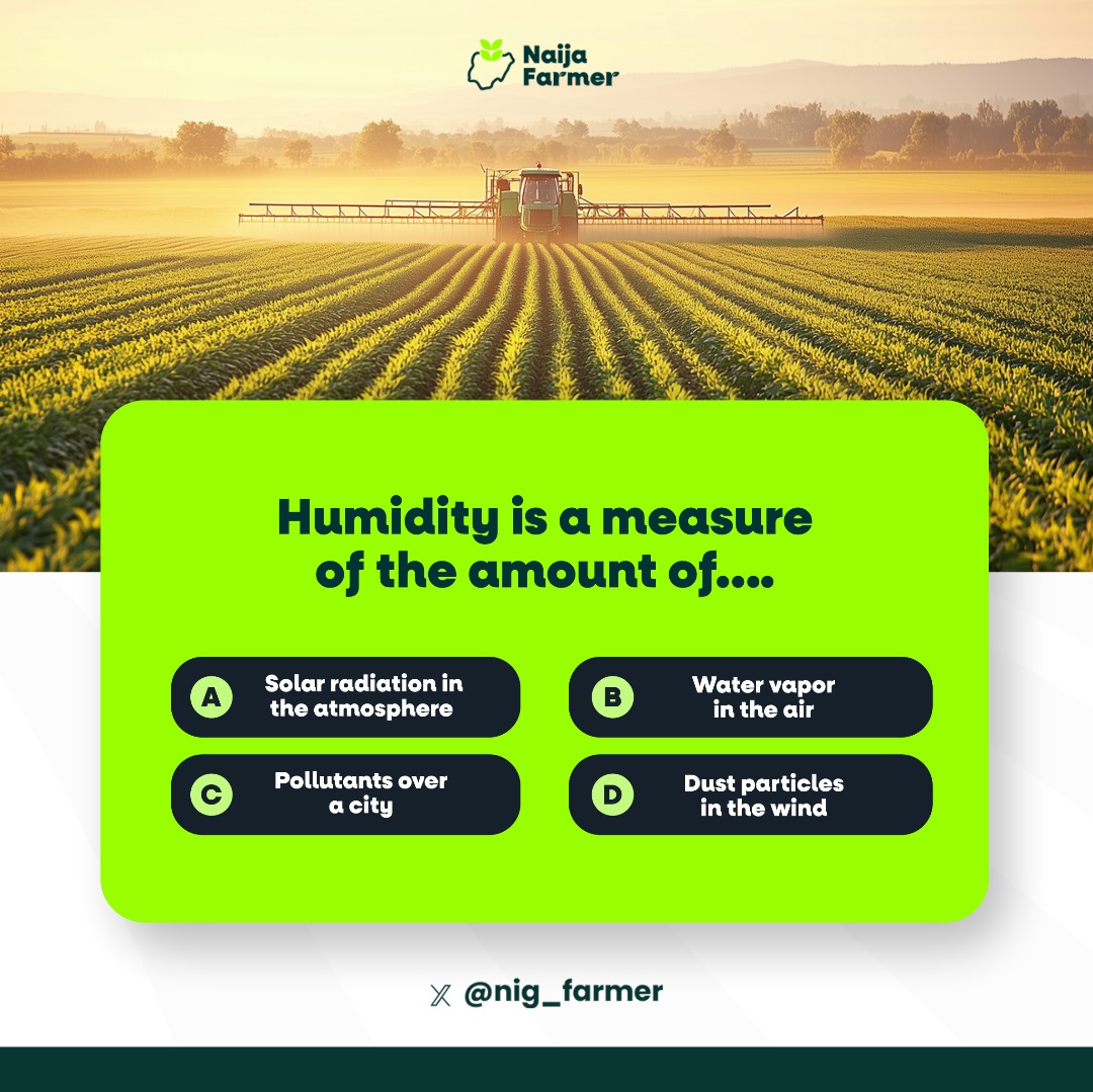 #NaijaFarmerTest 

Agricultural Brain Teaser

Test your Agricultural Science knowledge.

Retweet to your followers.