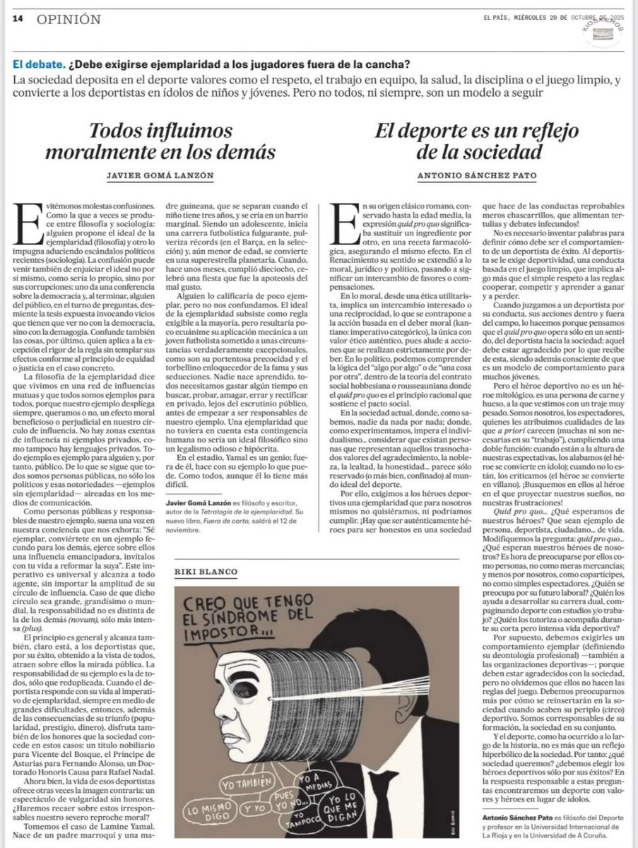 ¿Debe exigirse ejemplaridad a los jugadores fuera de la cancha? Y tú, ¿qué opinas? <a href="/el_pais/">EL PAÍS</a> <a href="/UNIRuniversidad/">Universidad Internacional de La Rioja (UNIR)</a> <a href="/UDC_gal/">Universidade da Coruña</a>