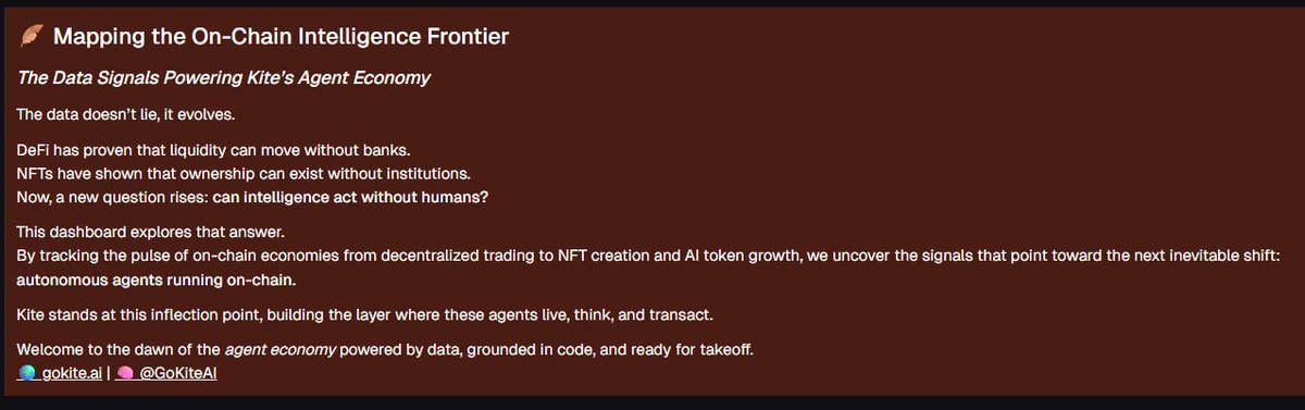 Jbrilzubairu's tweet photo. 🧵Kite and the Dawn of Autonomous Liquidity: A Dune Dashboard story of The Missing Layer
Every crypto revolution built a layer.
Bitcoin built trust.
Ethereum built computation.
DeFi built liquidity.
@GoKiteAI  is building intelligence, the layer where network starts to think