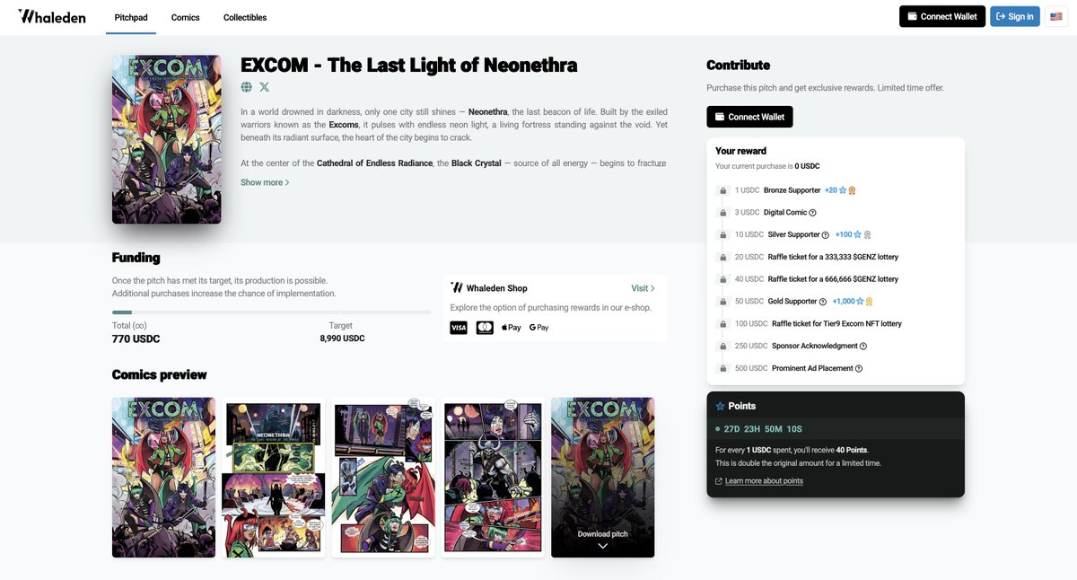 ExcomSociety's tweet image. The wait is finally over!
Our first Comic Pitch is officially live on @whaledencom 🥳

Contribute to the pitch and earn tiered rewards based on your pledge.

How to participate:

• Step 1: Visit → collect.whaleden.com/pitchpad/excom…
• Step 2: Log in with your wallet
• Step 3: Choose your…
