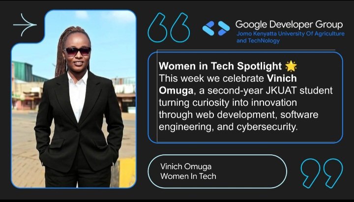 gdgcampusJKUAT's tweet photo. #WomenInTech Feature โ Week 1
Meet Vinich Omuga, a student @DiscoverJKUAT pursuing Business with IT.
โCuriosity got me into tech โ and it keeps me breaking, building & learning every day.โ ๐
#SheCodes #TechJourney #Cybersecurity #InspireInclusion https://t.co/jY5JrLsL8I