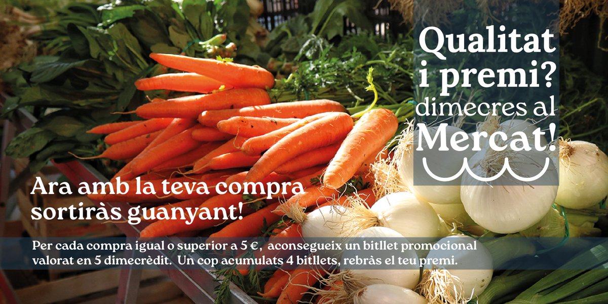 Montgat's tweet image. 🛍️ Nova campanya al #Mercat de dimecres de #Montgat!
Per cada compra ≥ 5 €, aconsegueix 1 bitllet promocional de 5 dimecrèdit.
🎁 Amb 4 bitllets... premi assegurat!
Ara comprar al Mercat surt més a compte! 😉
#ComerçLocal #Montgat
montgat.cat/actualitat/not…