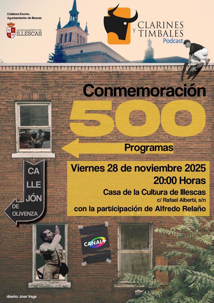 💥 EXCLUSIVA! 
500 programas y para ello salimos a la calle para celebrarlo.

👉🏻 Haremos el podcast en Directo con la participación de #AlfredoRelaño, precursor de las retransmisiones taurinas en Canal Plus

📆  Viernes 28 Noviembre
⏰  20:00h
📍 Casa de Cultura de ILLESCAS