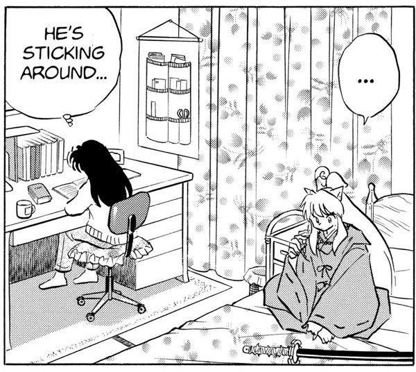 gigiutsu's tweet image. Once Inuyasha discovered Kagome's room, it became his favorite place 💕