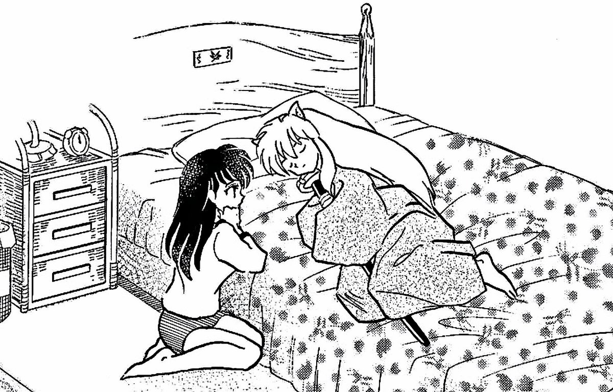 gigiutsu's tweet image. Once Inuyasha discovered Kagome's room, it became his favorite place 💕