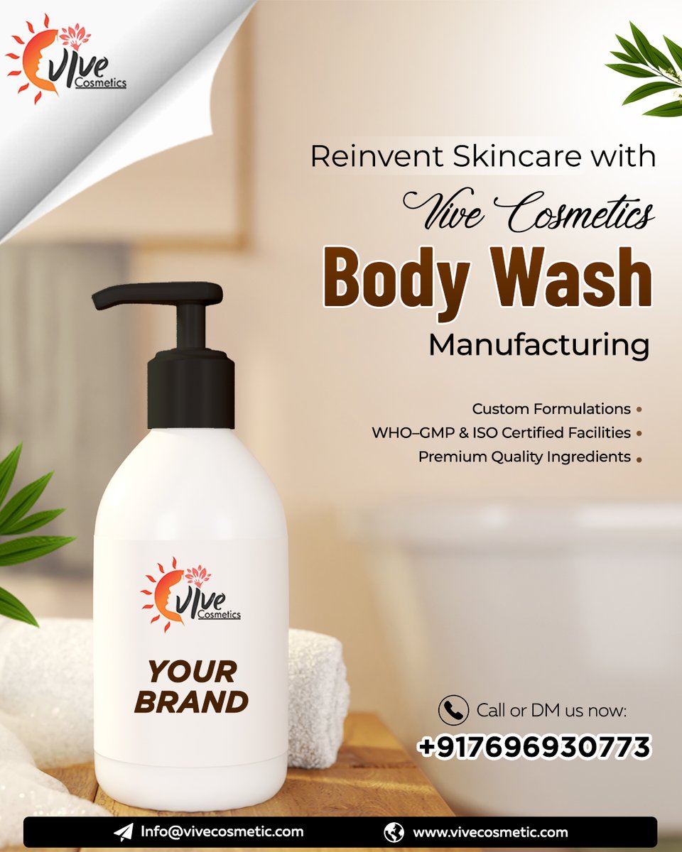 vivecosmetic's tweet image. Nive Cosmetics offers expert Body Wash manufacturing with custom formulations, WHO-GMP certified facilities, and the highest quality ingredients. Let&apos;s build your brand together!
+917696930773
Info@vivecosmetic.com
#BodyWashManufacturing #PrivateLabel #CosmeticManufacturing