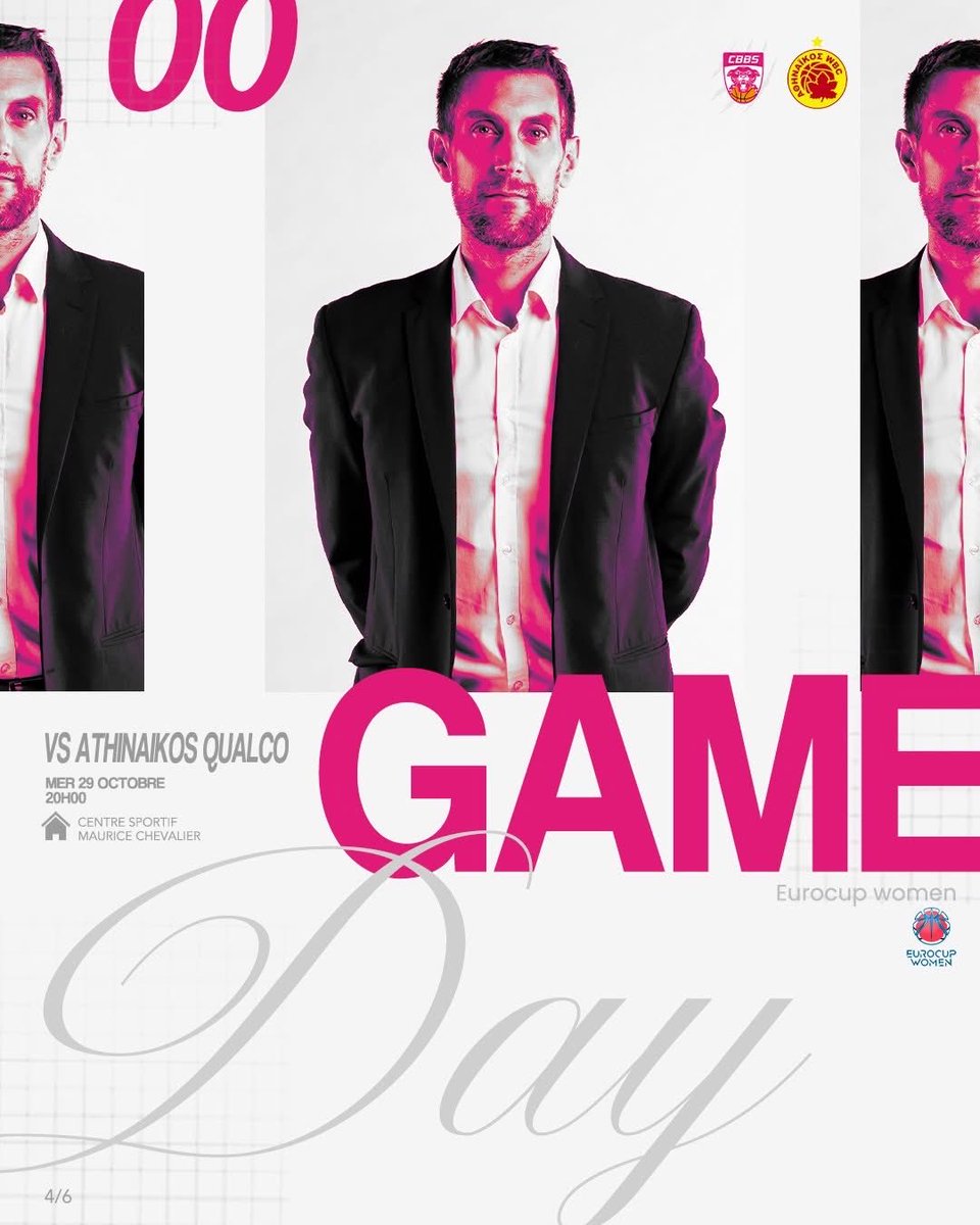 𝐆𝐀𝐌𝐄𝐄𝐄𝐄𝐄 𝐃𝐀𝐘 ⚔️

Tour 4️⃣

🆚 <a href="/Athinaikoswbc/">Athinaikos_wbc</a> 
⌚️ 20h00
🏠 Centre sportif Maurice Chevalier
🎟️ : billetweb.fr/pro/cbbs

#cbbsensemble 
#EuroCupWomen