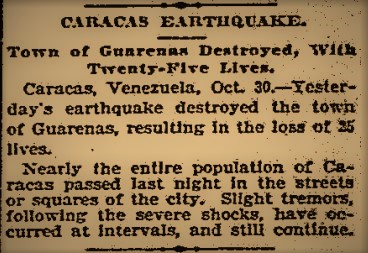 29 October 1900 9:11 UT
Mw7.5 #earthquake, located offshore, struck northern Venezuela and Trinidad and Tobago, caused landslides and destroyed buildings, killing 25 to 140 people, namely in Miranda state.
repositorio.cuc.edu.co/handle/11323/6…
researchgate.net/publication/32…
nyshistoricnewspapers.org