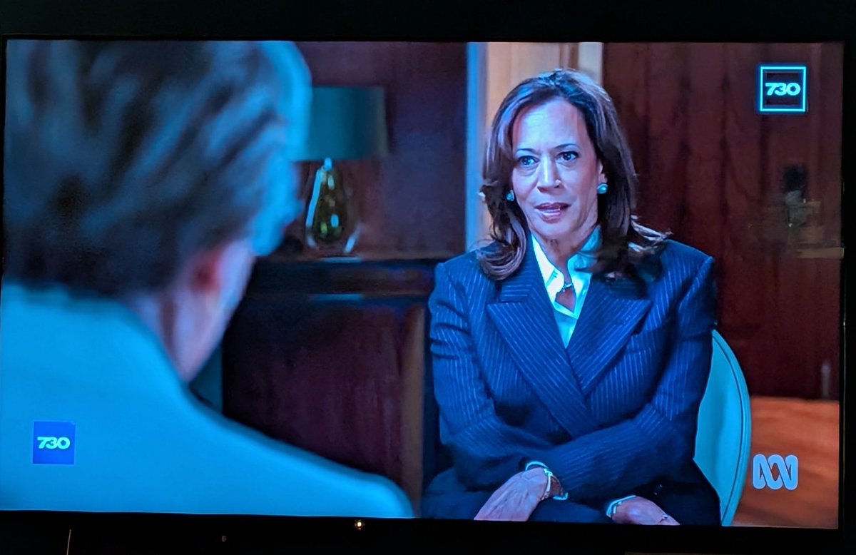 thecattery's tweet image. Sarah Ferguson is trying to ask Kamala Harris to talk about what she wrote about in her book, about Joe Biden calling her before the debate.

Harris having none of it, "buy my book" she more or less said. #abc730 #Kamala