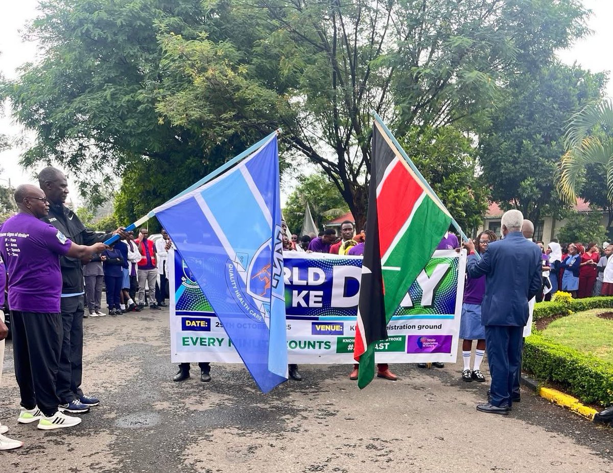 MOH_Kenya's tweet image. Today is World Stroke Day.
With 1 in 4 people at risk of stroke in their lifetime, awareness saves lives.

High blood pressure, diabetes, and smoking increase your risk — get checked regularly!

Recognize the signs and #ActFAST to save a life.

#WorldStrokeDay #ActFAST